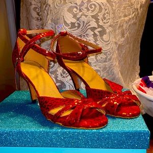 Red Leopard Ballroom Shoes Size 42 Size 10 3.5 inch heels